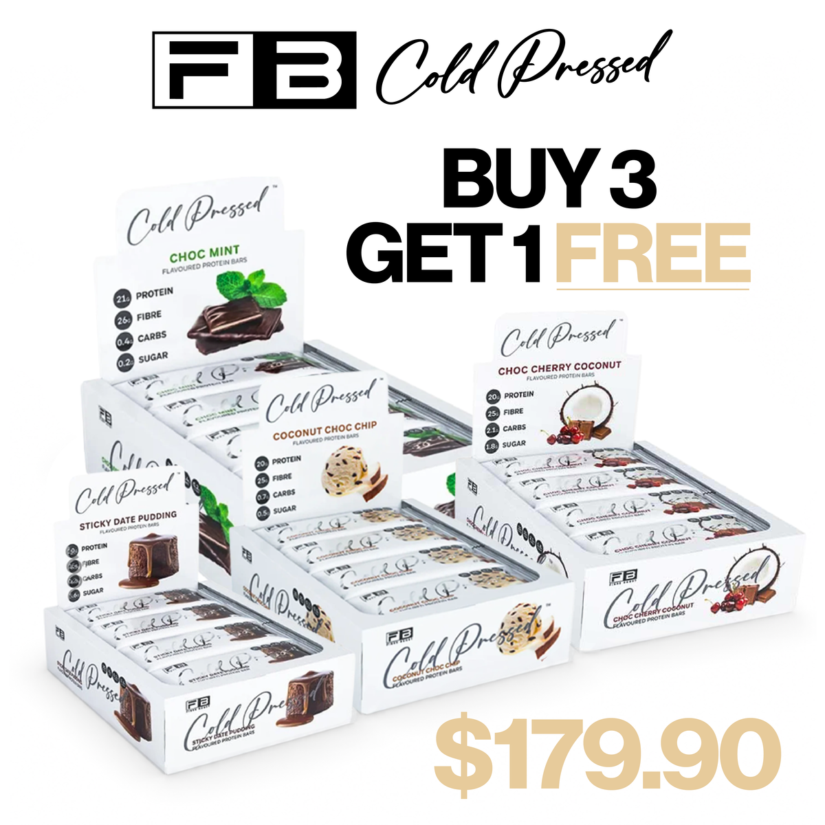 Fibre Boost Cold Pressed Protein Bars – Buy 3 Get 1 Free | 4 Box Bundle