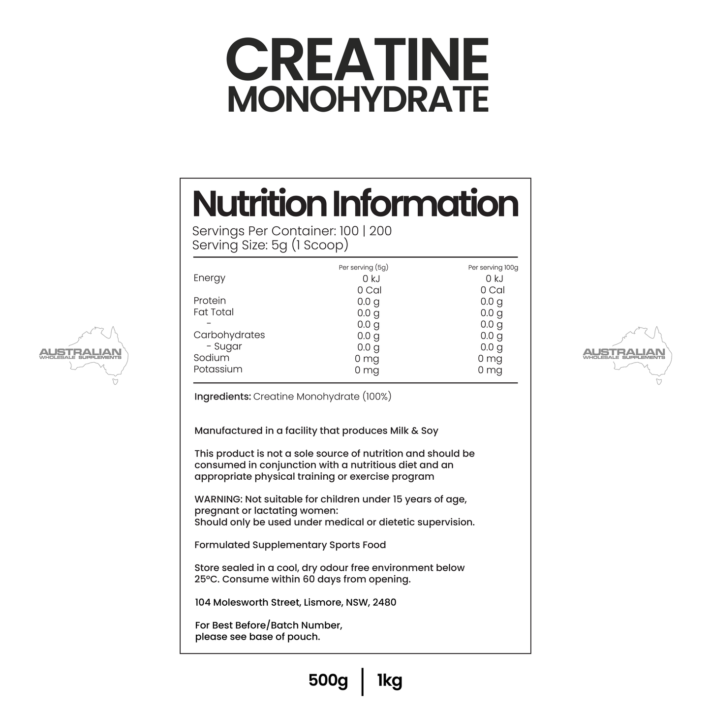 Creatine Monohydrate 500g - 1kg