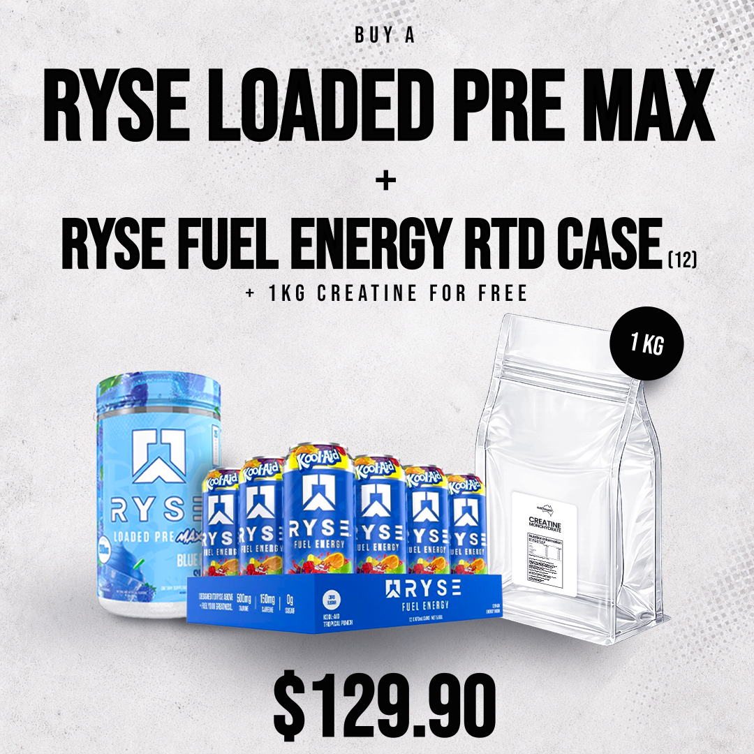 Ryse Loaded Pre Max + Ryse Energy Cans 12 Pack + 1kg Creatine