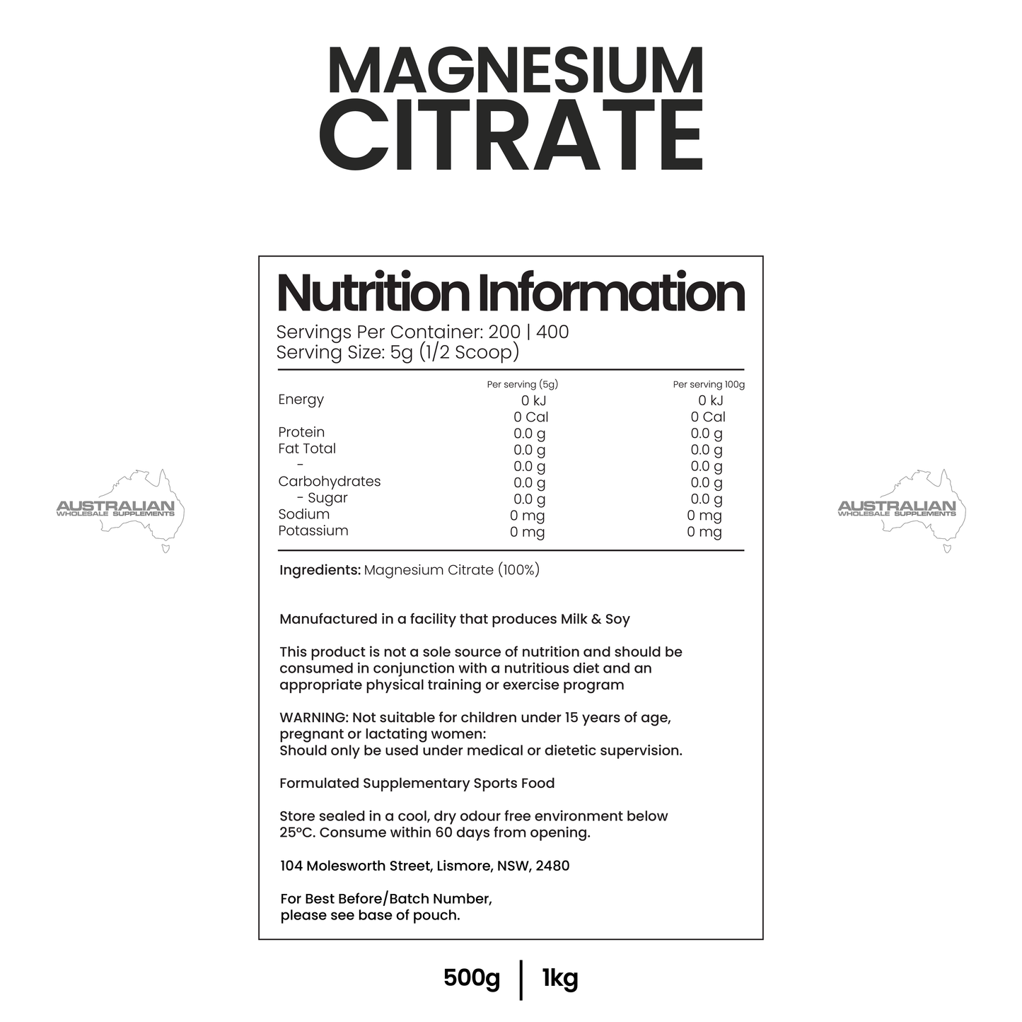 Magnesium Citrate 500g - 1kg