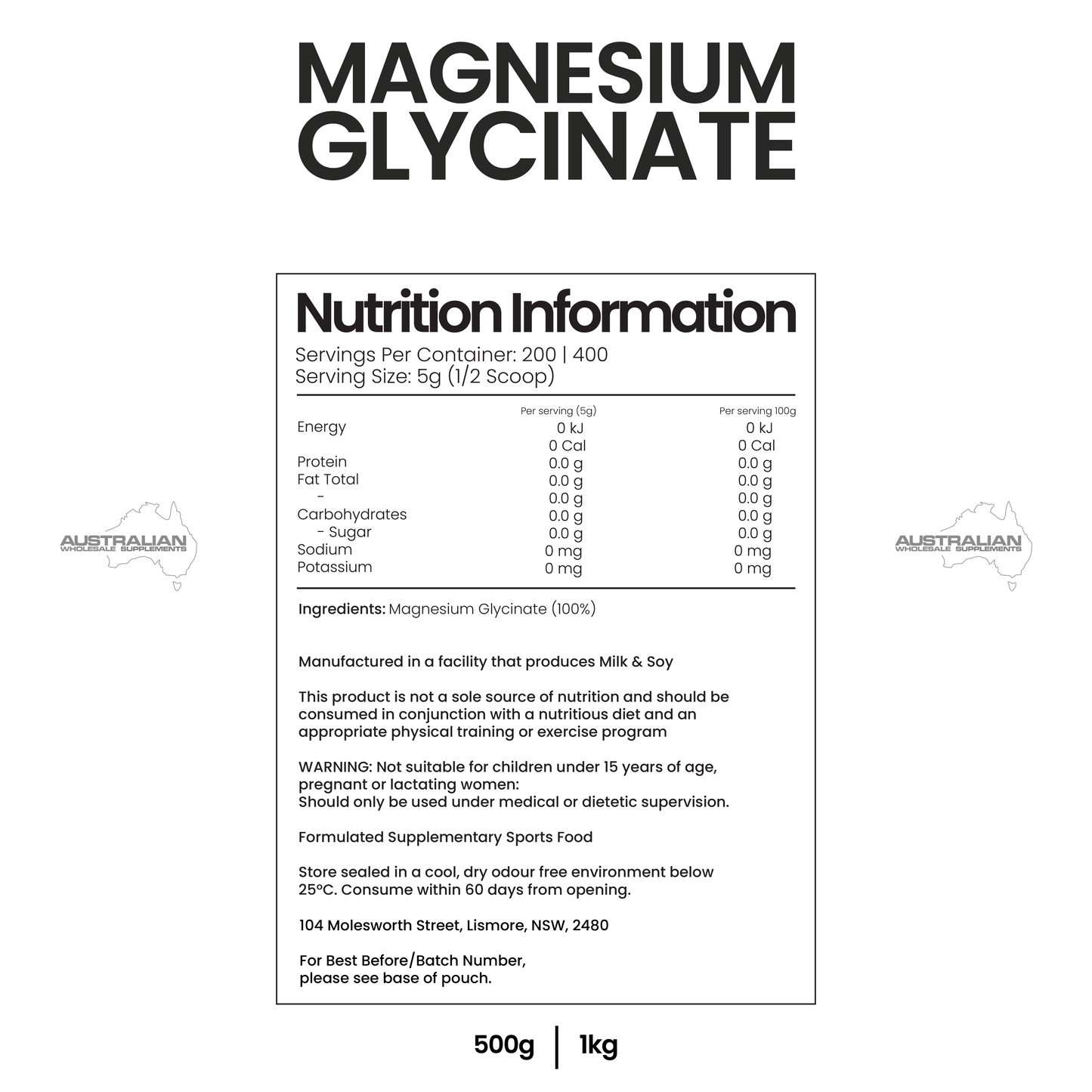 Magnesium Glycinate 500g - 1kg