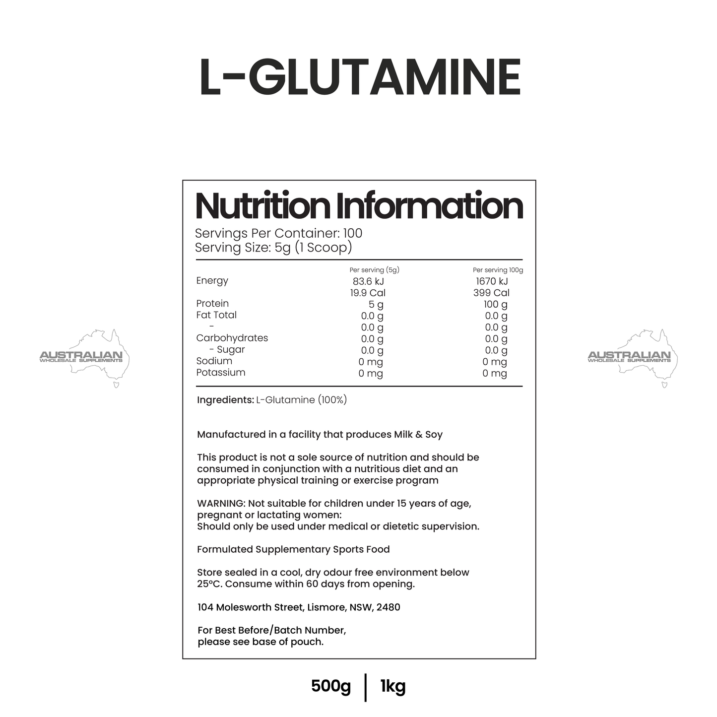L Glutamine 500g - 1kg