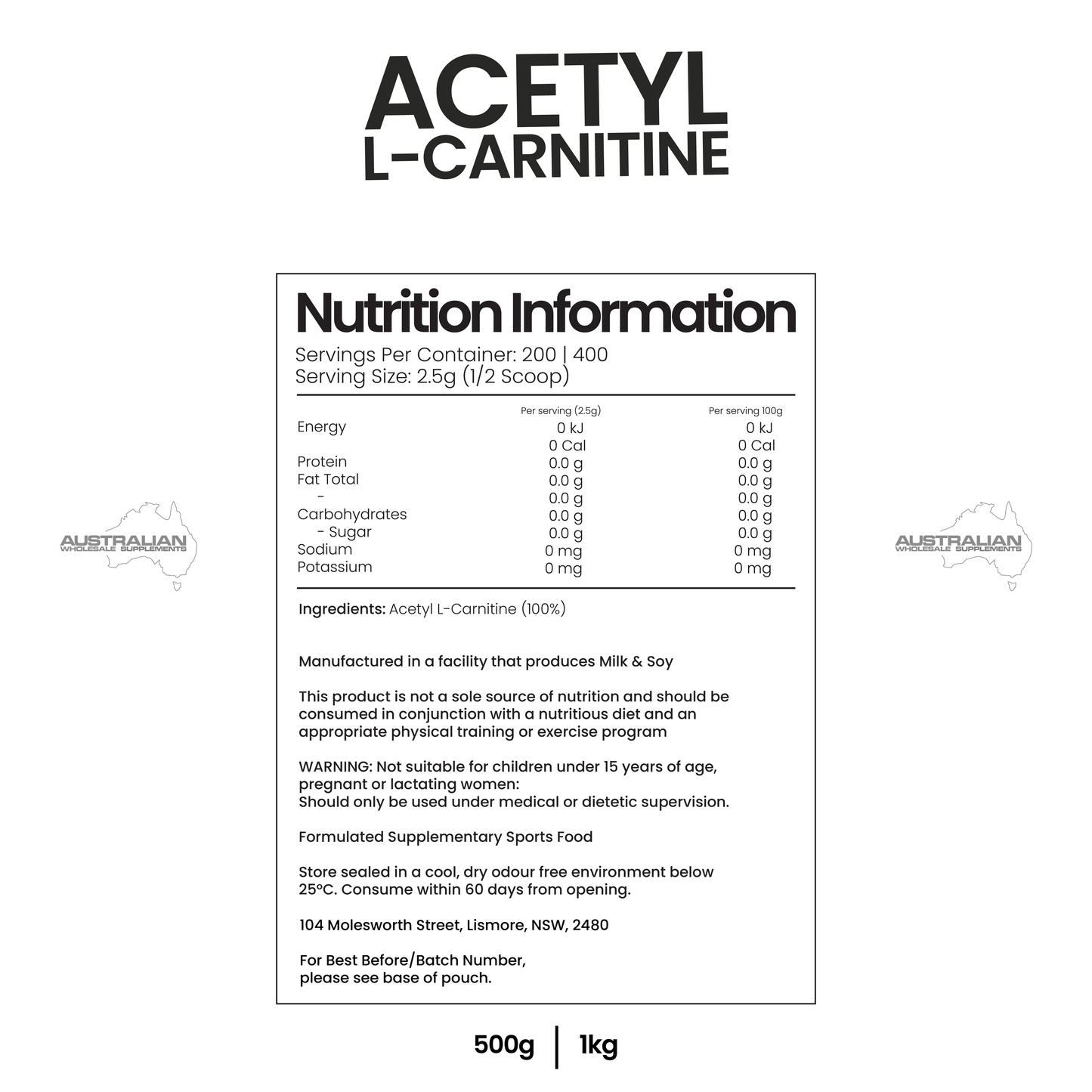 Acetyl L-Carnitine 500g - 1kg